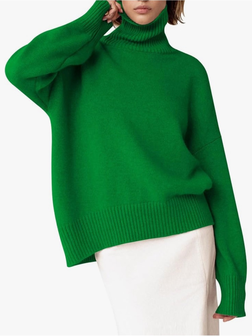Classic Green Turtleneck Knit Sweater - Women's Cozy Pullover Size Small